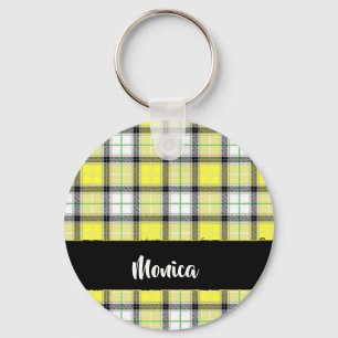 Custom name yellow plaid pattern key ring