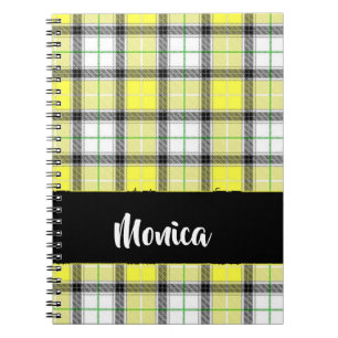 Custom name yellow plaid pattern notebook
