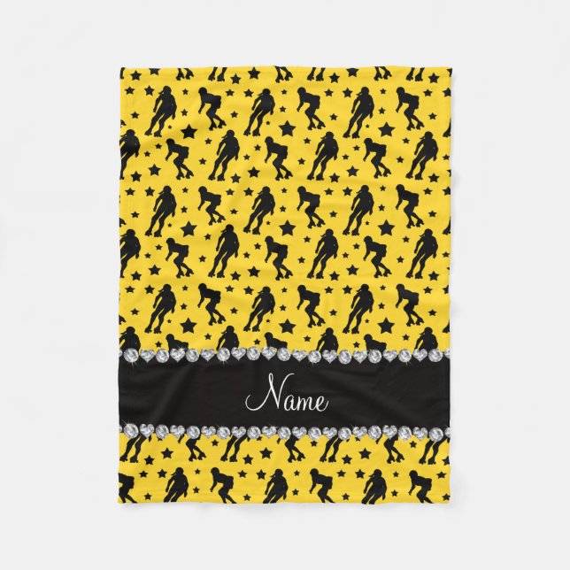 Custom name yellow roller derby stars fleece blanket (Front)