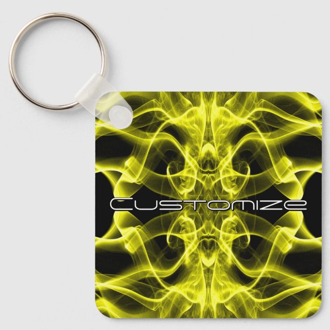 Custom Name Yellow Smoke Symmetrical Black Key Ring (Front)