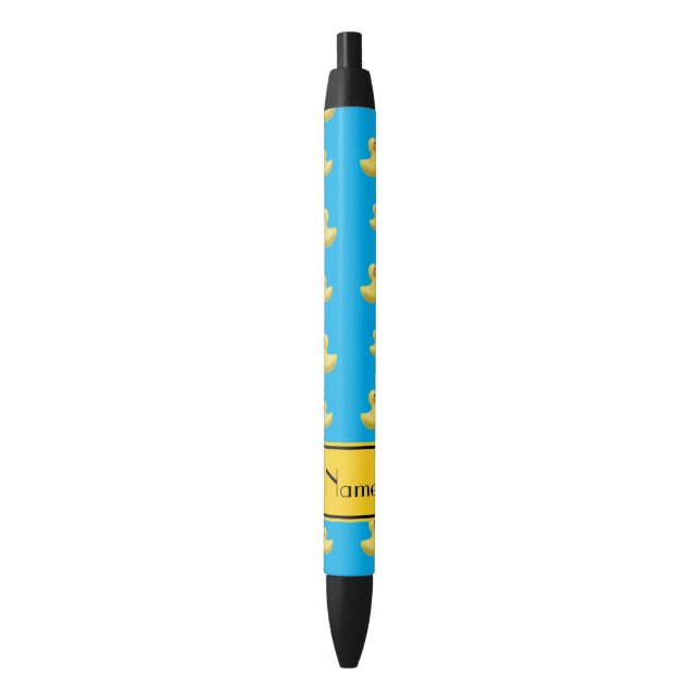 Custom name yellow stripe sky blue rubber duck black ink pen (Front Vertical)