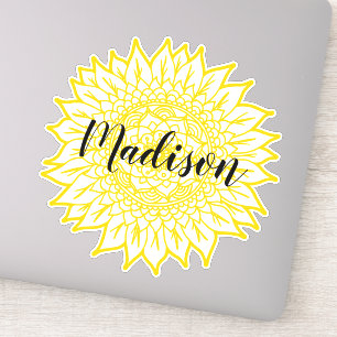 Custom Name Yellow Sunflower Flower Mandala