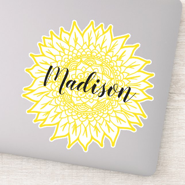 Custom Name Yellow Sunflower Flower Mandala (Detail)