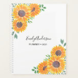 Custom Name Yellow Sunflower  Planner<br><div class="desc">Sunflowers bring joy!
This pretty Planner is decorated with watercolor sunflower and green foliage on a white  background.
You can personalise it by adding your name and changing the year.
Original Watercolor © Michele Davies.</div>