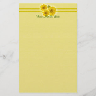 Custom Name Yellow Wildflowers Header Border Stationery