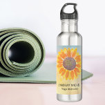 Custom Name Yoga Instructor Sunflower 710 Ml Water Bottle<br><div class="desc">This modern botanical Yoga Instructor Water Bottle is decorated with a yellow sunflower on a watercolor background.
Easily customizable.
Use the Design Tool to change the text size,  style,  or color.
As we create our artwork you won't find this exact image from other designers.
Original Watercolor © Michele Davies.</div>