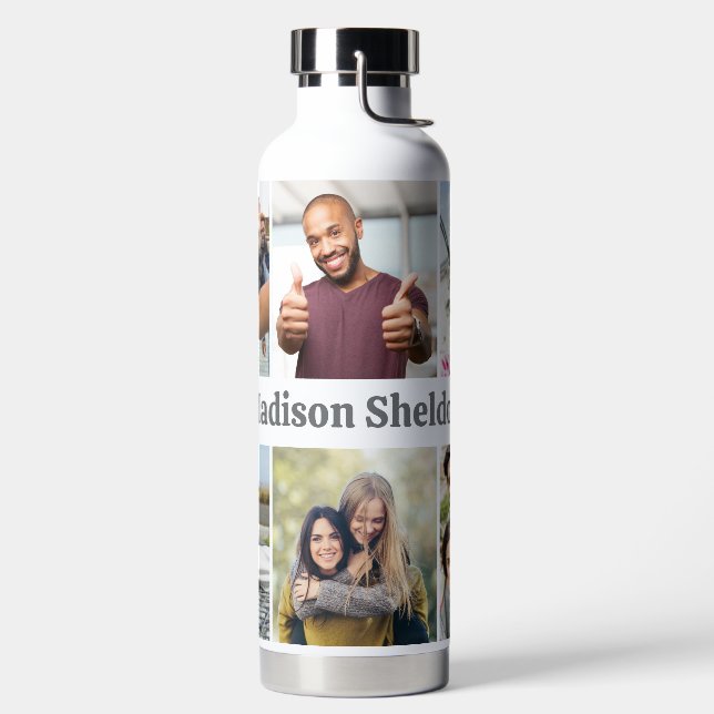 Custom Name & YOUR 6 Photos Water Bottle (Left)