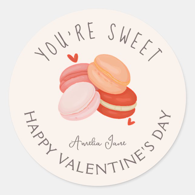 Custom Name You're Sweet Macroons Valentine's Day Classic Round Sticker (Front)