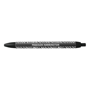 Custom Name Zebra Pattern Black Ink Pen