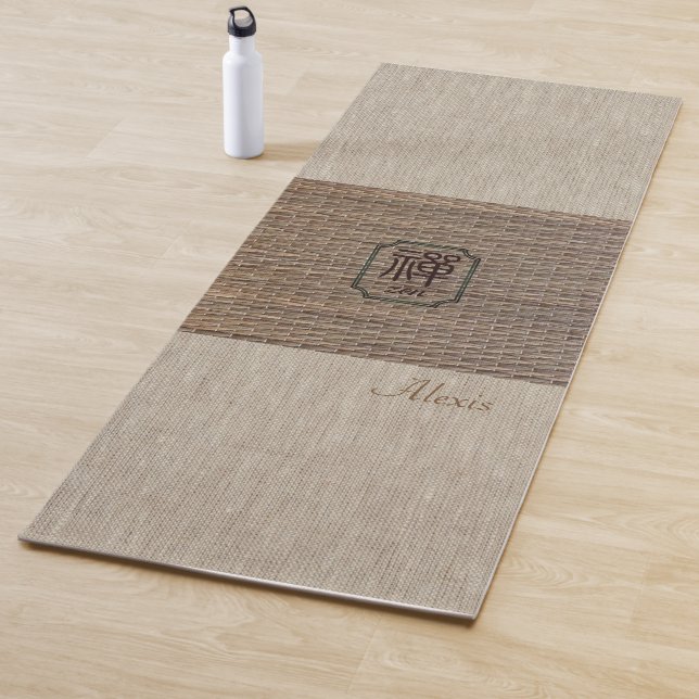 Custom name Zen Om burlap tatami print rustic yoga Yoga Mat (In Situ)