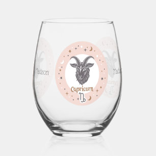 Custom Name Zodiac Sign Capricorn Stemless Wine Glass