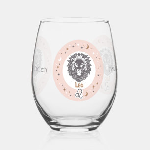 Custom Name Zodiac Sign Leo Stemless Wine Glass