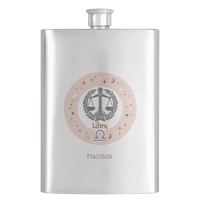 Custom Name Zodiac Sign Libra Hip Flask (Front)