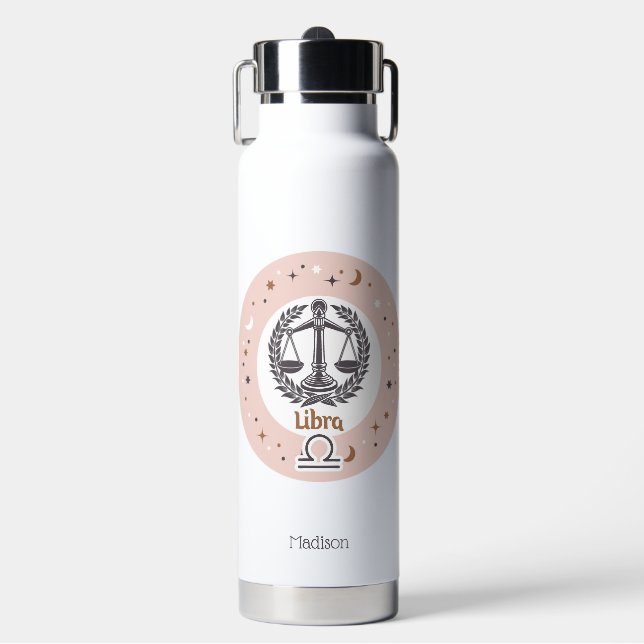 Custom Name Zodiac Sign Libra Water Bottle (Front)