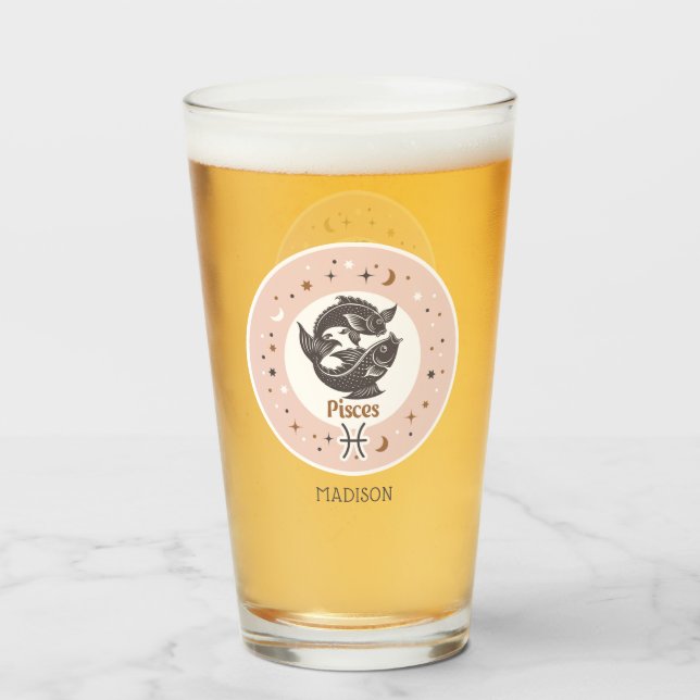 Custom Name Zodiac Sign Pisces Glass (Back Filled)