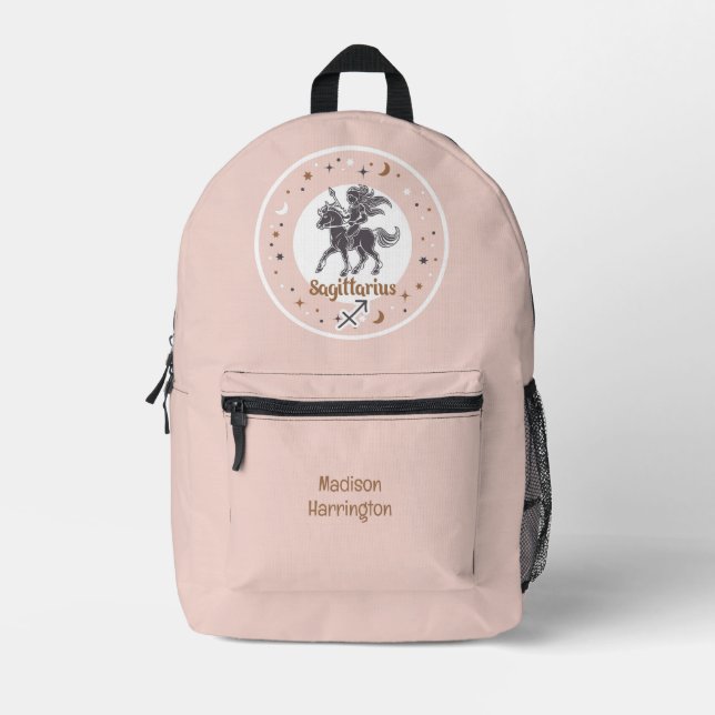 Custom Name Zodiac Sign Sagittarius Printed Backpack (Front)