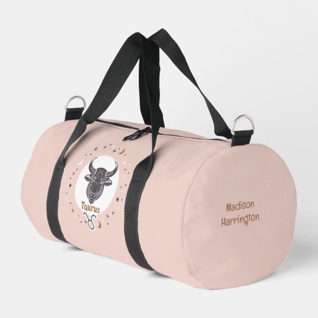 Custom Name Zodiac Sign Taurus Duffle Bag (Left Corner)