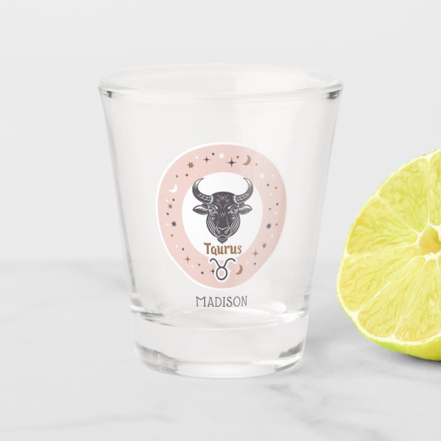 Custom Name Zodiac Sign Taurus Shot Glass (Front)