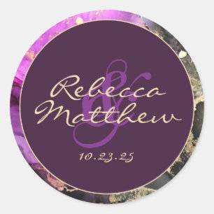 Custom Named Black Gold Purple Classic Round Sticker