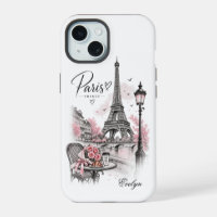 Custom NameParis Romance Eiffel Tower & Pink Roses