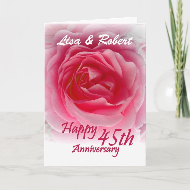 CUSTOM NAMES - 45th Anniversary with Pink Rose Card (Front)