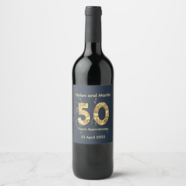 Custom names 50 Anniversary Gold Wine Label (Front)