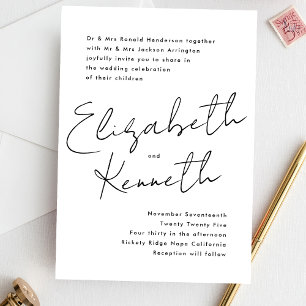 Custom Names Black White Budget Wedding Invite