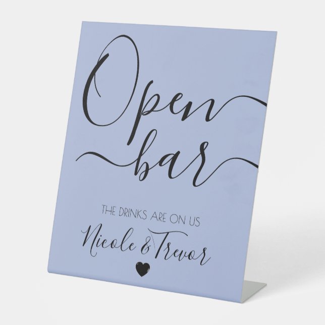 Custom Names Calligraphy Heart Open Bar Pedestal Sign (Front)