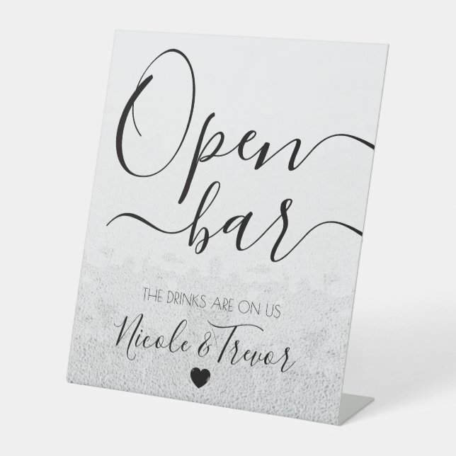 Custom Names Calligraphy Heart Texturised Open Bar Pedestal Sign (Front)