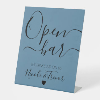 Custom Names Calligraphy Open Bar Pedestal Sign
