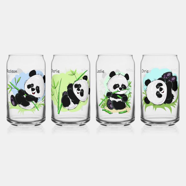 Custom names Cute Pandas Can Glass (Front)