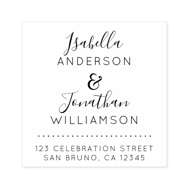 Custom Names Elegant Script Wedding Return Address Rubber Stamp (Imprint)