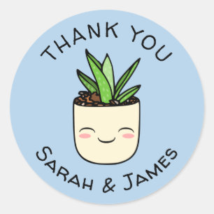 Custom Names Kawaii Succulent Blue Thank You Seal