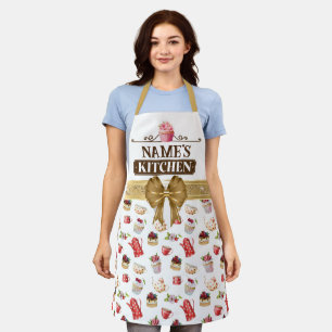 Custom Name's kitchen and watercolor Pink cupcake Apron