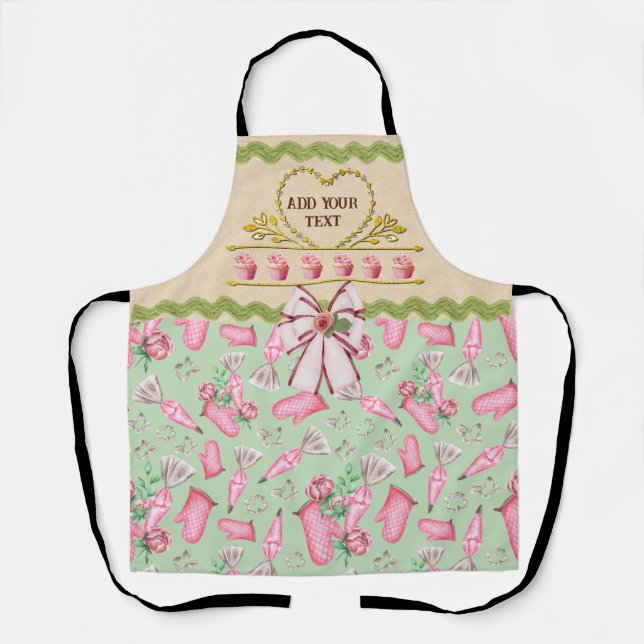 Custom Name's kitchen and watercolor Pink cupcake Apron (Front)