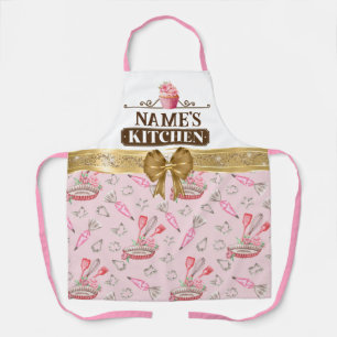 Custom Name's kitchen, Baking tool, and Gold Bow Apron