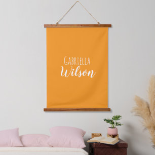 Custom names modern orange minimalist hanging tapestry