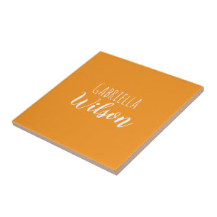 Custom names modern orange minimalist tile