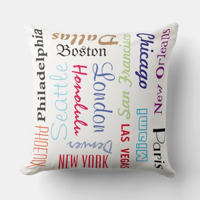 Custom Names or Popular Cities Travel Destinations Cushion (Front)