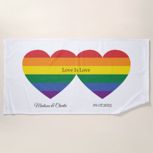 Custom Names Rainbow Heart Beach Towel