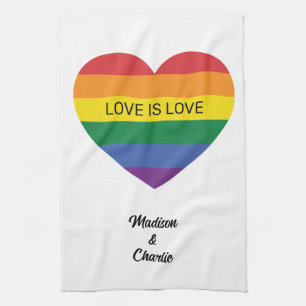 Custom Names Rainbow Heart Tea Towel