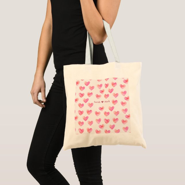 Custom Names Romantic Pink Love Design -  Tote Bag (Front (Product))