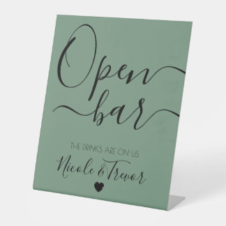 Custom Names Simple Green Personalised Open Bar Pedestal Sign