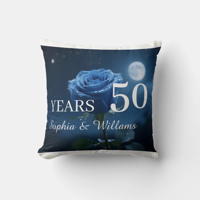 Custom Names & Special Years Romantic Blue Rose  Cushion (Front)