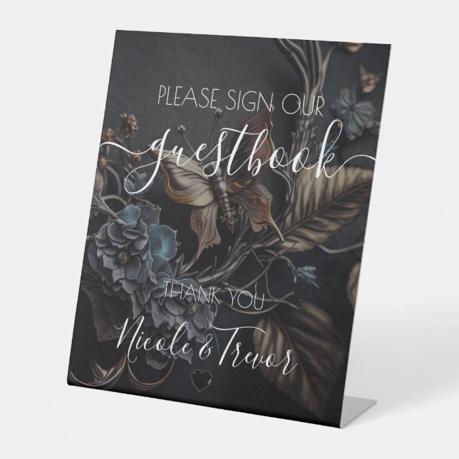 Custom Names Steampunk Butterfly Table Sign (Front)