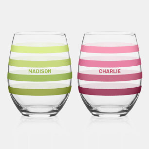 Custom Names Stripes Pattern Stemless Wine Glass