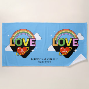 Custom Names / Text "Love Is Love" Beach Towel