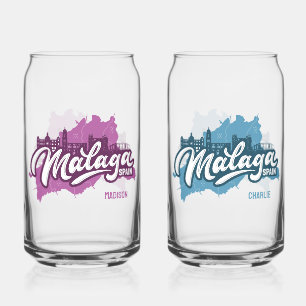 Custom Names / Text Malaga Spain Can Glass