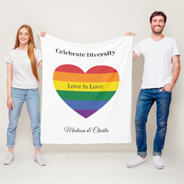 Custom Names & Text Rainbow Heart Fleece Blanket (In Situ)