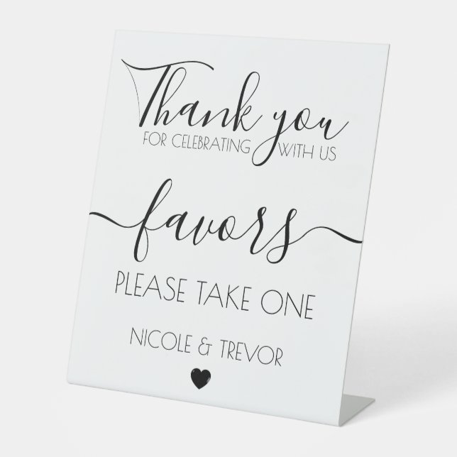 Custom Names White Calligraphy Favours Wedding  Pedestal Sign (Front)